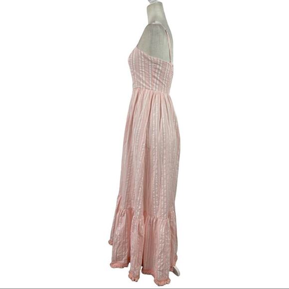 Aqua Pink Striped Maxi Sleeveless Spaghetti Straps Long Dress 100% Cotton Small - Picture 6 of 15